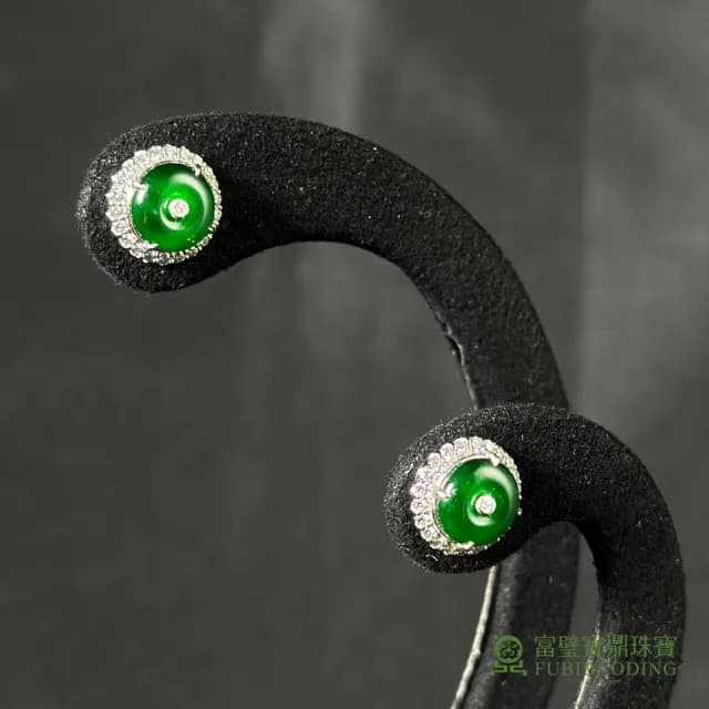 【Fubibaoding jeweler 富璧寶鼎珠寶】老坑玻璃種綠甜甜圈鑽石耳環(天然A貨 翡翠 送禮 情人節)
