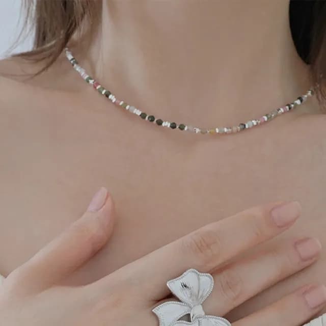 【MoonDy】情人節禮物 包包 項鍊女 鎖骨鏈 串珠項鍊 細項鍊 天然石項鍊 碧璽項鍊 復古項鍊 寶石項鍊 碎銀項