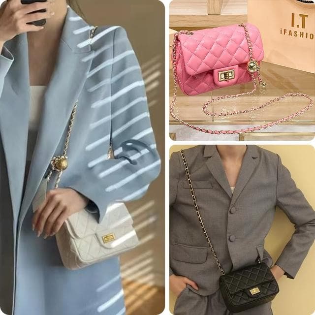 【LEEHER】女包/包包/小方包/小金球包包/小香風包包/菱格包包/鏈條包/側背小包包/羊皮包包/白色包包/禮物