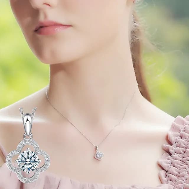 【LEEHER】情人節禮物 女生/四葉草項鍊/生日禮物/幸運草項鍊/鋯石項鍊/鎖骨項鍊/純銀項鍊/ins項鍊/女項鍊