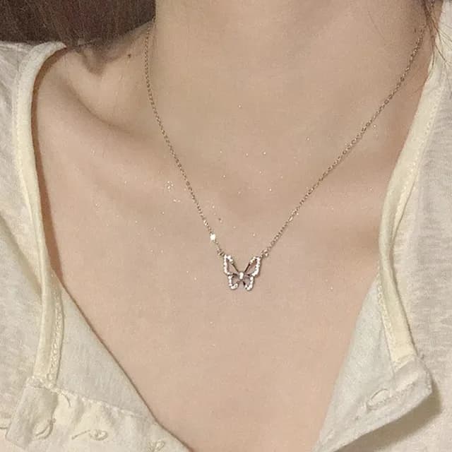 【LEEHER】情人節禮物 七夕 生日禮物/頸鍊/閨蜜項鍊/白金項鍊/項鍊/純銀項鍊/蝴蝶項鍊/鋯石項鍊/玫瑰金項鍊