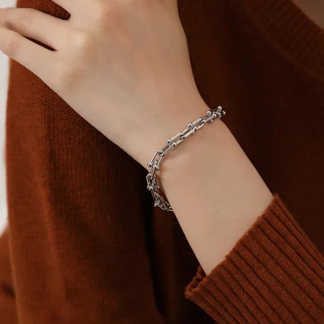 【LEEHER】雙11 馬蹄扣手鏈/U型鎖扣手鏈/銀手鍊/小眾設計/金手鍊/韓國手鍊/情人節禮物/鏈條項鍊