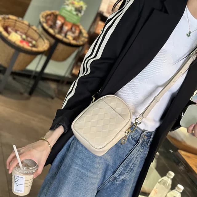 【LEEHER】情人節禮物 七夕 小包包  真皮包包 便攜包 包包女斜背包 斜背包女小方包 可愛包包 白色包包 菱格