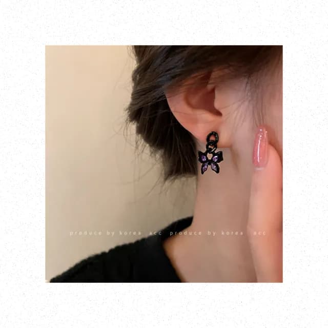 【Very Buy 非常勸敗】925銀針暗黑風鏈條鑲鑽蝴蝶耳環女韓國個性復古耳針簡約氣質耳飾