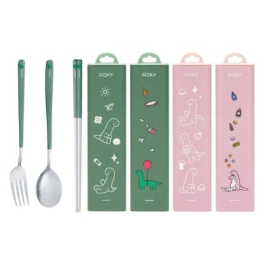 【WOKY 沃廚】WOKY Meets JOGUMAN 按壓式餐具組(不鏽鋼餐具/筷子超子湯匙)