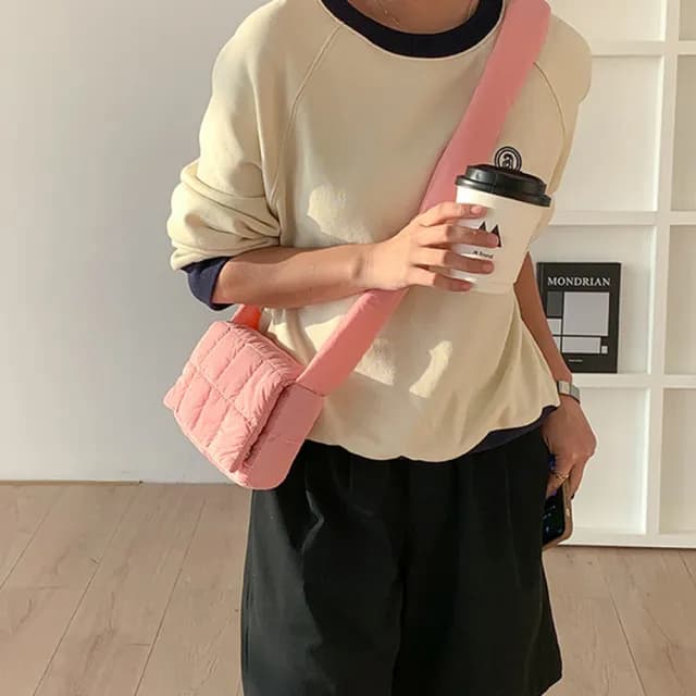 【MoonDy】情人節禮物 七夕 包包 包包 側背包 小方包 女生斜背包 尼龍斜背包 韓國包包 攜便包 鋪棉包包 側