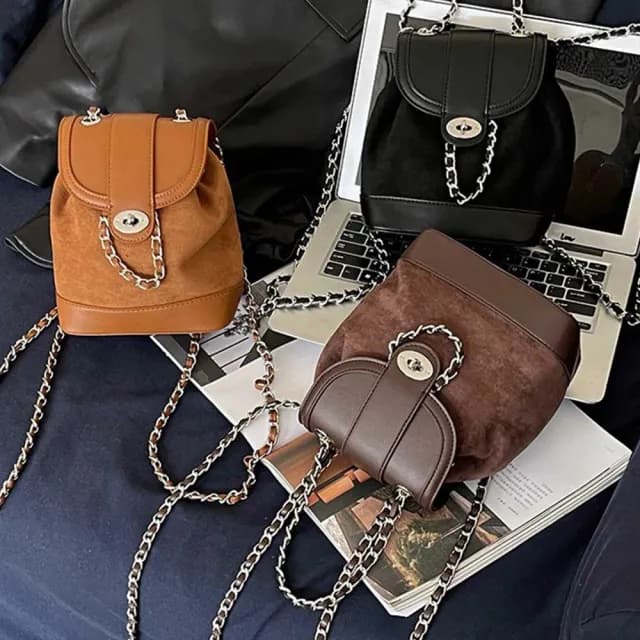 【MoonDy】情人節禮物 七夕 包包 水桶後背包 小背包 小香風包包 美拉德包包 復古後背包 小水桶包 磨砂皮包