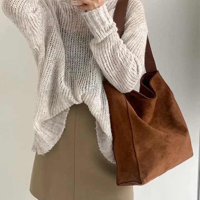 【LEESA】情人節禮物 麂皮托特包\絨布包\美拉德包包\肩背包\單肩包\大容量包包\小眾包包\通勤大包\復古肩背