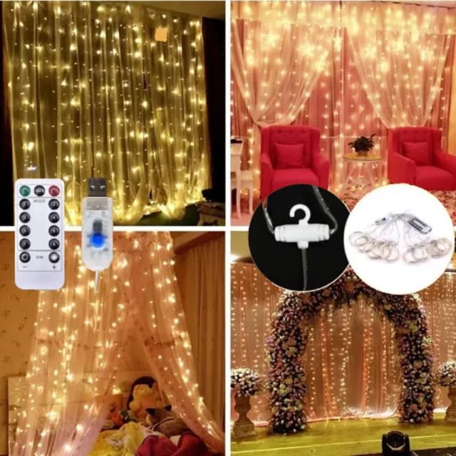 LED遙控銅線窗簾燈串(USB滿天星拍照背景派對螢火蟲浪漫求婚生日聖誕裝飾)