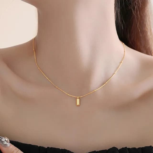 【LEESA】情人節禮物 七夕 金磚項鍊\鎖骨鏈\女生項鍊\招財項鍊\金色項鍊\純銀項鍊\銀飾\銀鍊\銀項鍊\韓國項