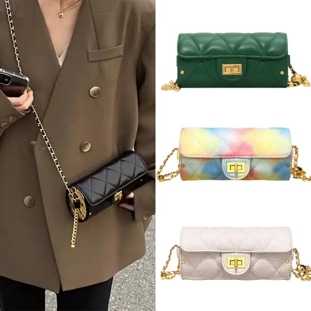 【MoonDy】情人節禮物 包包 女生包包 包包女 小香風包包 菱格鏈條包 圓筒包 晚宴包 復古簡約山茶花 女生斜 