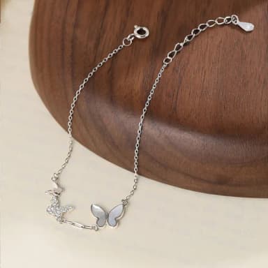 【LEESA】寶石手鍊\鋯石手鍊\首飾\純銀飾品\純銀手鍊\蝴蝶手鍊\生日禮物\貝母手鍊\手鏈\小眾手 