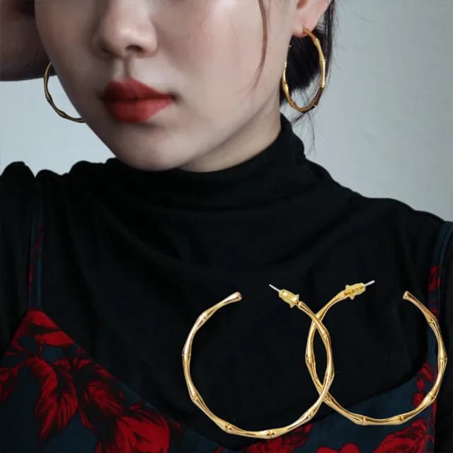 【KT DADA】情人節禮物 包包 純銀耳環 純銀飾品 歐美飾品 竹節造型耳環 大耳環 個性耳環 圈圈耳環 韓國耳環