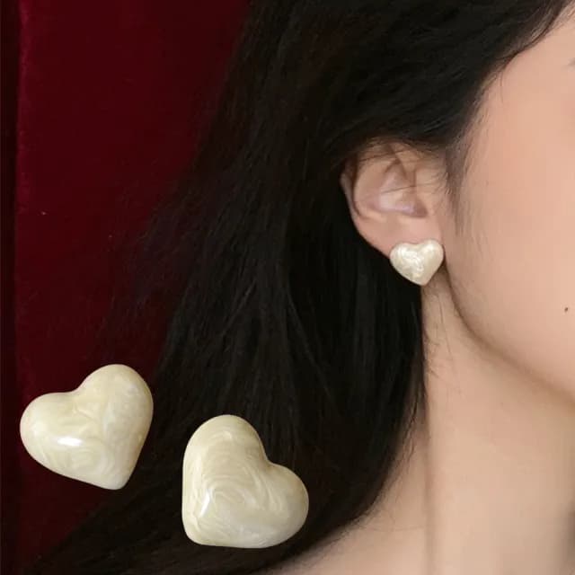 【KT DADA】情人節禮物 包包 愛心耳環 耳環 耳針 復古耳環 大耳環 大理石紋耳環 流體耳環 Y2K 日系耳環 韓 