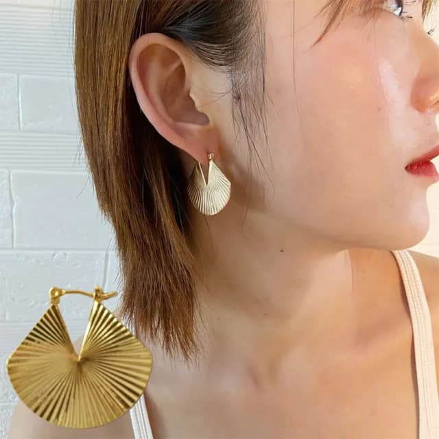 【MoonDy】情人節禮物 包包 貝殼耳環K金耳環 復古耳環 大耳環 歐美耳環 浮誇耳環 環狀耳環  扇形耳環 易扣