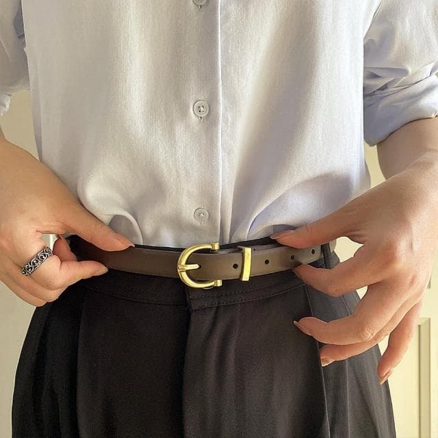 【KT DADA】女款皮帶 細腰帶 細皮帶 皮具 韓國皮帶 白色皮帶 禮物 真皮腰帶 復古皮帶 精品皮帶 牛皮皮帶