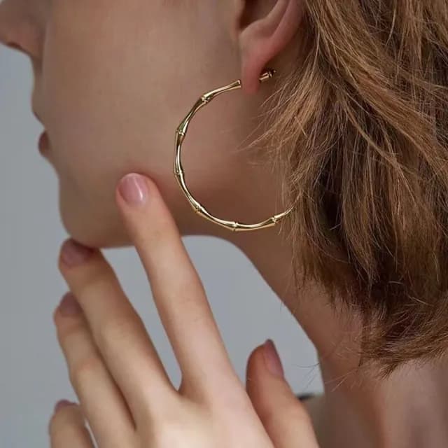 【LEEHER】女生/純銀耳環/純銀/歐美飾品/竹節造型耳環/大耳環/個性耳環/圈圈耳環/韓國耳環
