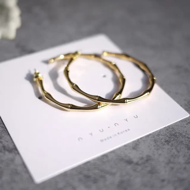 【LEEHER】女生/純銀耳環/純銀/歐美飾品/竹節造型耳環/大耳環/個性耳環/圈圈耳環/韓國耳環