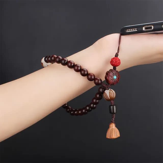 【LEEHER】手機掛繩 小葉紫檀手機鍊 吊墜飾品 佛珠手機掛繩 保平安  手腕掛件 送長輩 禮物