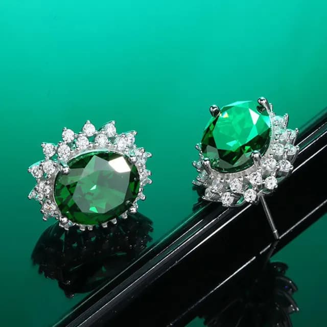 【MoonDy】情人節禮物 七夕 包包 大耳環 純銀耳環 新娘飾品 氣質耳環 貴婦耳環 祖母綠耳環 耳釘 寶石耳環