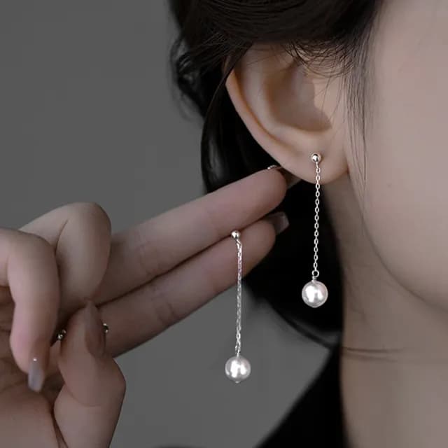 【MoonDy】情人節禮物 珍珠耳環 長耳環 韓國耳環 耳環 耳釘 飾品 S925純銀耳環 法式耳環 氣質耳環 垂墜式耳