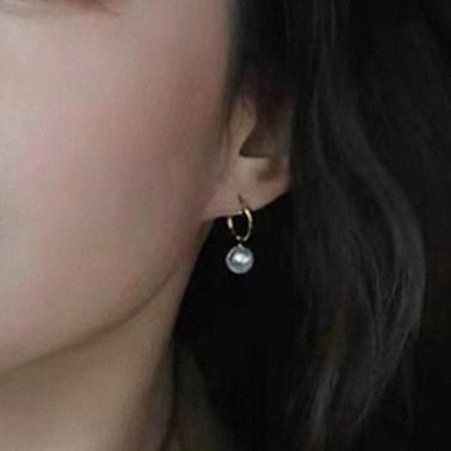 【LEESA】灰珍珠耳環\純銀耳環\圈圈耳環\耳飾\銀耳環\垂墜耳環\小香耳環\法式耳環\氣質耳環\送女友禮物