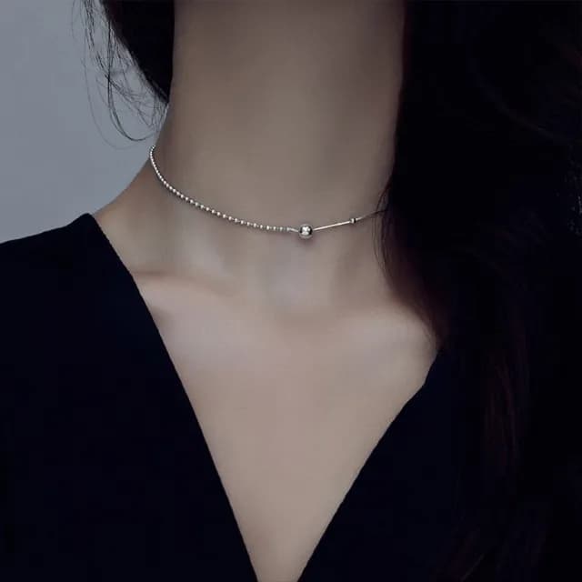【LEESA】925純銀項鍊\串珠項鍊\女項鍊\正生純銀\學生項鍊\正韓純銀項鍊\女生飾品\女孩生日禮物