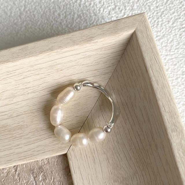 【LEESA】珍珠戒指\可調式戒指\925純銀戒指\不規則戒指\戒指女生\小禮物\情人節禮物\情侶禮物\