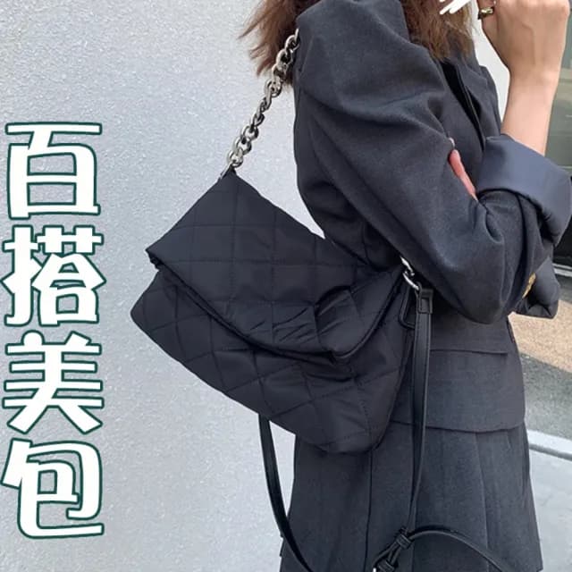 【MoonDy】情人節禮物 包包 鏈條包 尼龍包 包包女 斜背包 菱格包包 小香風包包 折叠包 黑色包包 女生包包