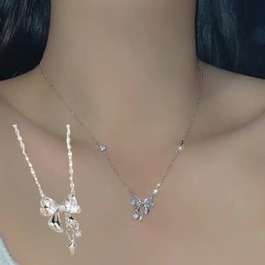【LEESA】純銀項鍊\輕奢項鍊\生日禮物\蝴蝶結項鍊\韓國項鍊\鎖骨鍊\微型項鍊\送閨蜜\送女友\禮 