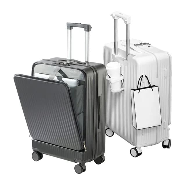 【FJ】26吋 PC前開多功能行李箱(USB/TYPE-C充電/杯架/密碼鎖/掛勾/手機架-KC26)