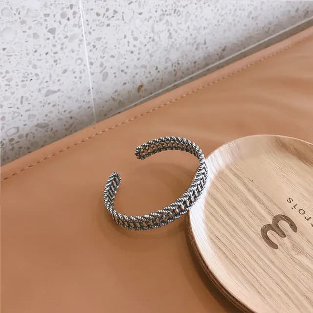 【MoonDy】情人節禮物 包包 純銀手環 C型手環 韓國飾品 復古手鍊 開口手環 個性手鍊 手鐲 韓國手環 日系手