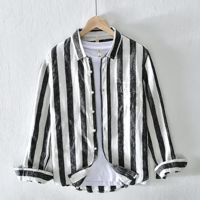 【巴黎精品】父親節禮物 襯衫長袖上衣(日系復古百搭條紋男裝a1et46)