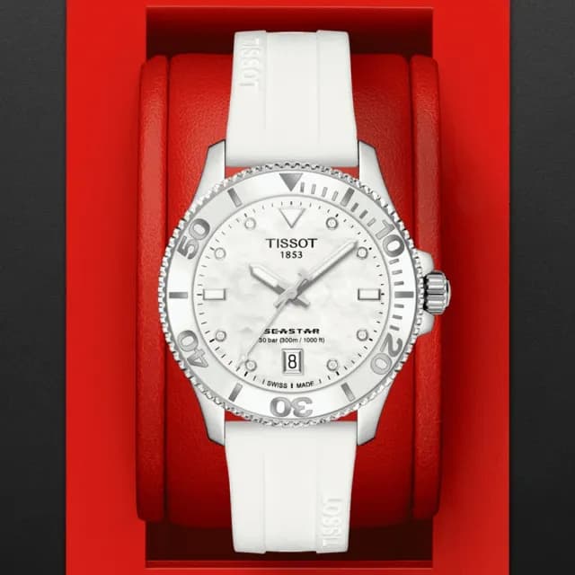 【TISSOT 天梭 官方授權】SEASTAR 珍珠貝 300米潛水石英腕錶 雙11 特惠 推薦(T1202101711600)