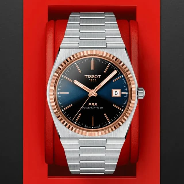 【TISSOT 天梭 官方授權】PRX系列 18K金 機械腕錶 七夕 情人節 送禮 推薦(T9314074104100)