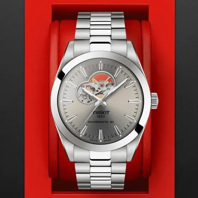 【TISSOT 天梭 官方授權】GENTLEMAN 經典開芯機械腕錶 畢業禮物 送禮 推薦(T1274071108100)