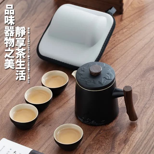 【TEA Dream】日式質感枯海岩四杯旅行茶具組(男生禮物 女生禮物 泡茶工具)