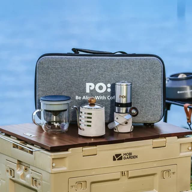 【PO:Selected】旅行咖啡手提三件組(手沖壺/磨豆機/咖啡杯350ml/多色可選/送禮物首選)
