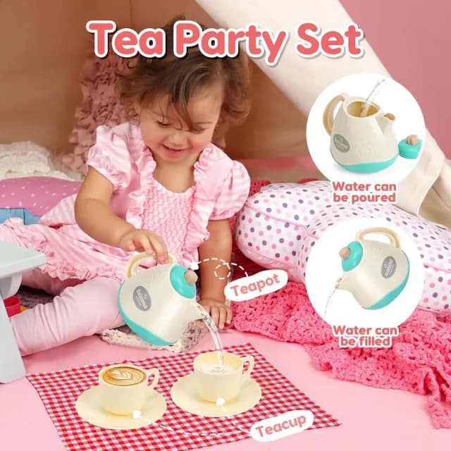 【CuteStone】兒童仿真餐具與切切樂與收納野餐提籃套裝玩具47件組(廚房玩具組 露營玩具 兒童益智玩具)