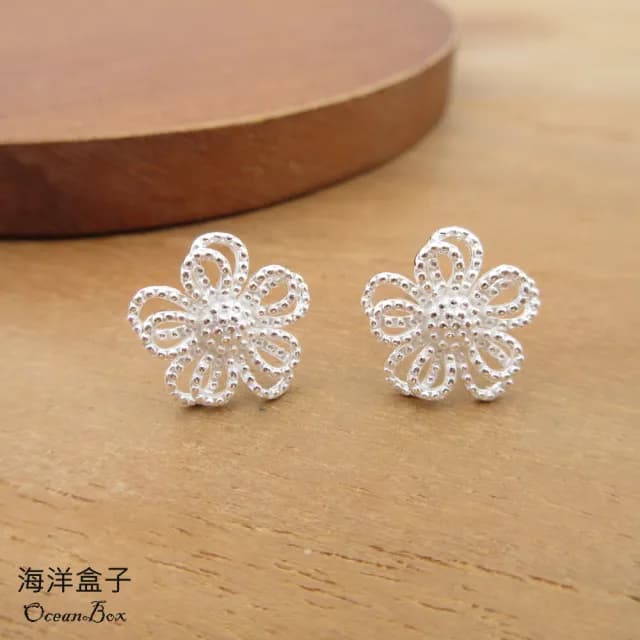 【海洋盒子】甜美可愛點點雛菊花朵925純銀耳環(貼耳耳環)