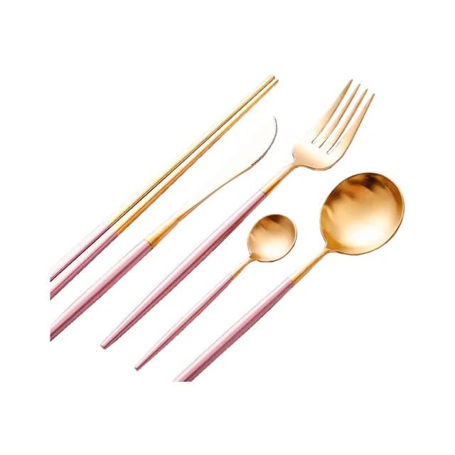 【莫內花園】職人手作頂級304不鏽鋼鈦金餐具_4件式(主餐刀+主餐叉+主餐勺+筷子)