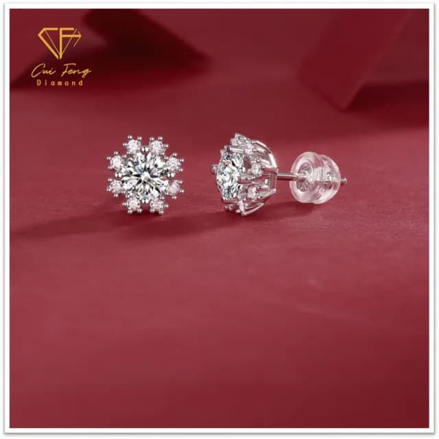 【CF鑽飾】耳環 莫桑鑽《冰雪秘境》(雙11限定 耳釘 耳針 耳飾 禮物  求婚 生日)