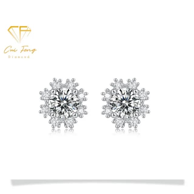 【CF鑽飾】耳環 莫桑鑽《冰雪秘境》(雙11限定 耳釘 耳針 耳飾 禮物  求婚 生日)