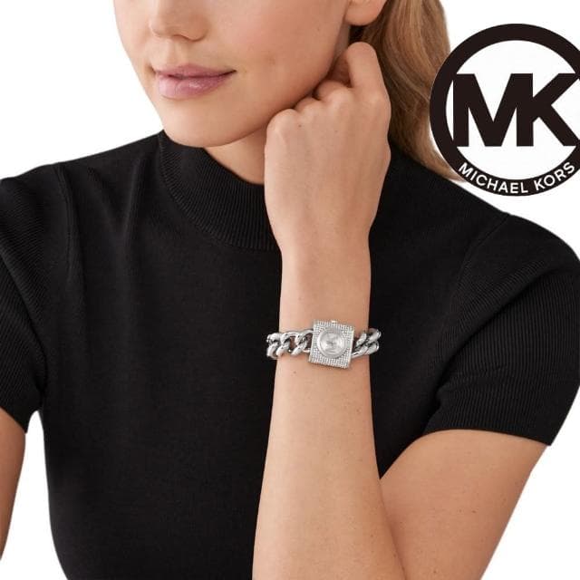 【Michael Kors 官方直營】MK Chain Lock系列 奢華鎖頭設計排鑽鏈條女錶 不鏽鋼錶帶 手錶 25MM(2色可選)