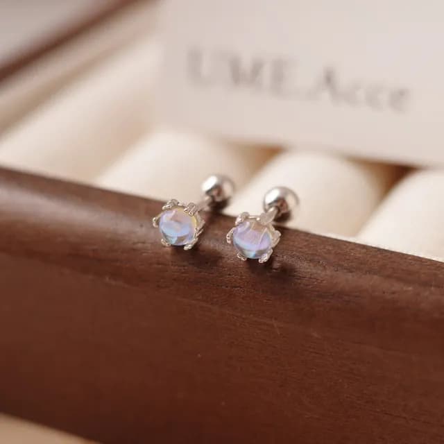 【UME.Acce】父親節禮物 月光石純銀轉珠耳環(S925純銀 純銀 耳環 轉珠耳環 鎖珠耳環 月光石)