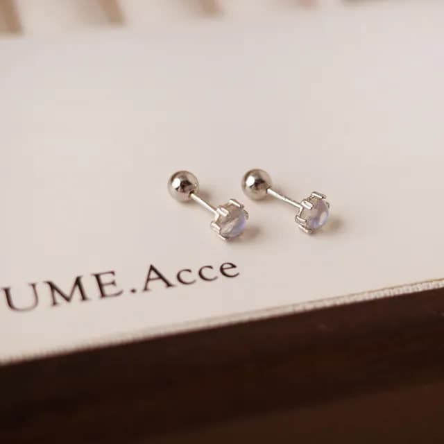 【UME.Acce】父親節禮物 月光石純銀轉珠耳環(S925純銀 純銀 耳環 轉珠耳環 鎖珠耳環 月光石)