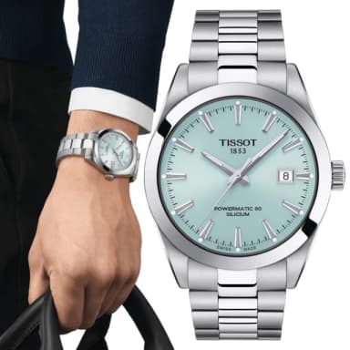 【TISSOT 天梭 官方授權】GENTLEMAN 冰藍色 簡約機械腕錶 畢業禮物 送禮 推薦(T1274071135100)