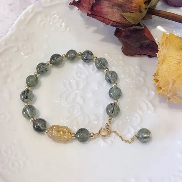 【LEESA】情人節禮物 七夕 手串\手鍊串珠\綠髮晶手鍊\金髮晶\串珠水晶\貔貅手鍊\閨蜜手練\招財手鍊\平安手