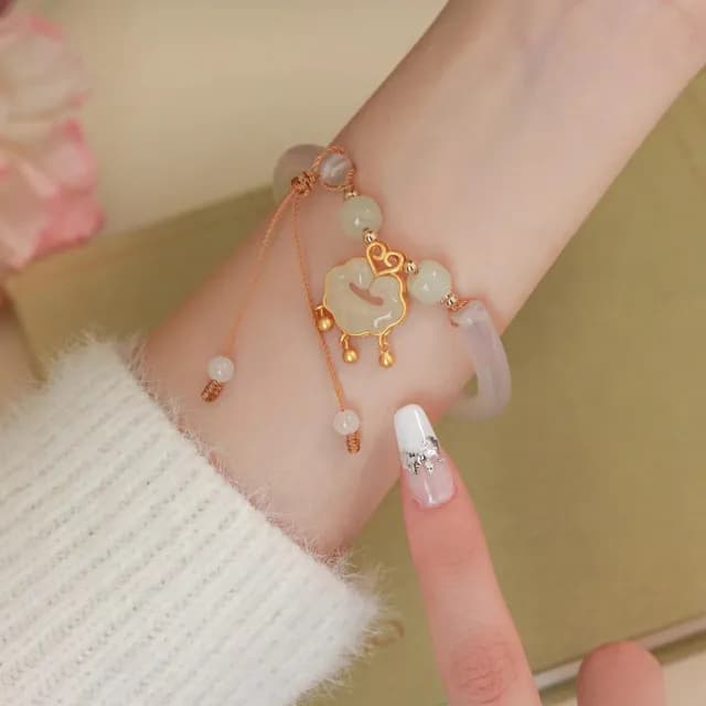 【KT DADA】包包 玉髓手鐲 生日禮物 手鐲 手環 手鍊女 純銀手環 和田玉手環 平安鎖手鍊 平安手鏈 開