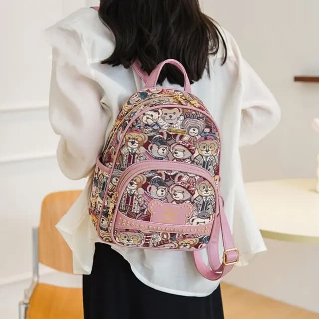 【巴黎精品】情人節禮物 後背包皮革後背包包托特包帆布包波士頓包隨身女包包(休閒可愛小熊鉚釘3色a1ev47)